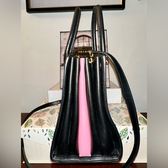 Prada 2-Way Saffiano Leather Black with Pink Interior Accordion Bag - Picture 11 of 15